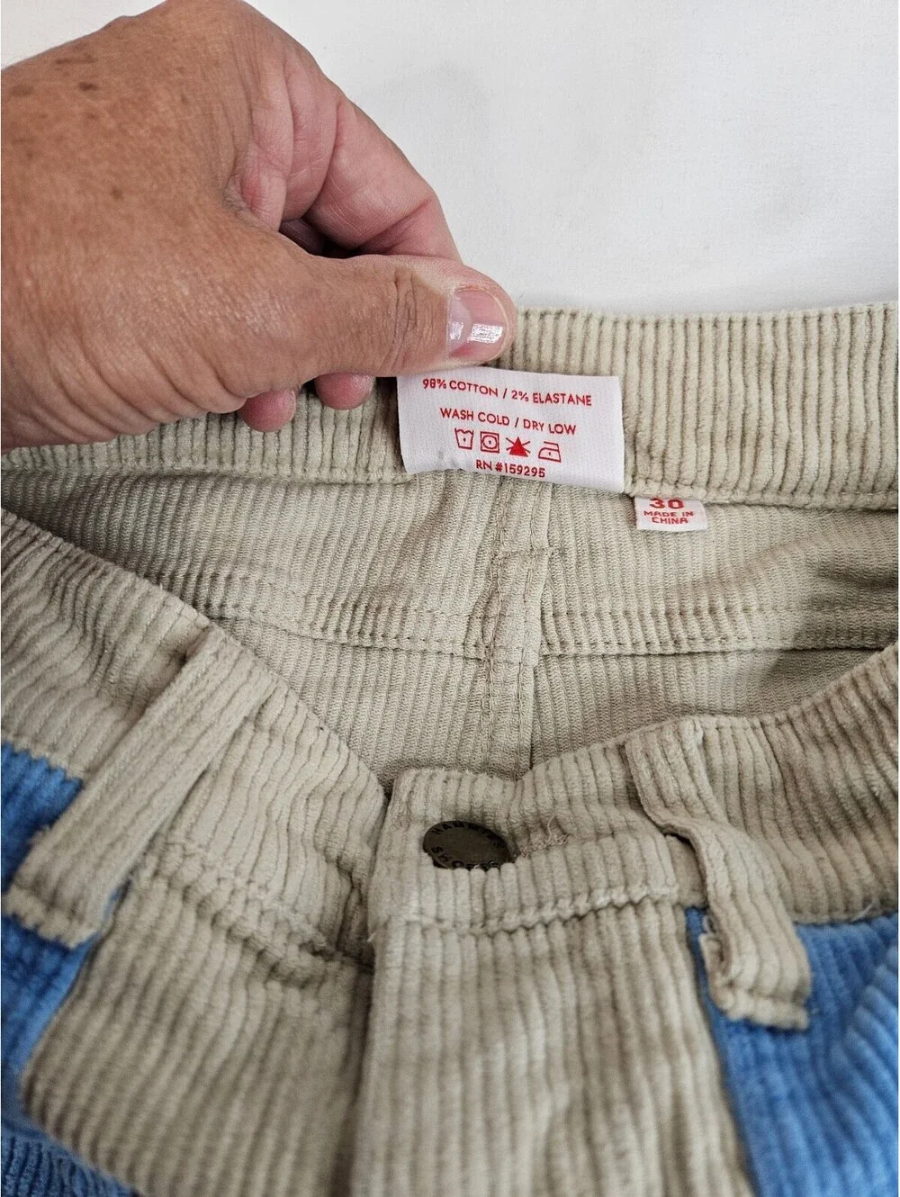 Vintage-Inspired Hammies Sand/Blue Poppy Corduroy Bell Bottom Pants Men-30 Waist